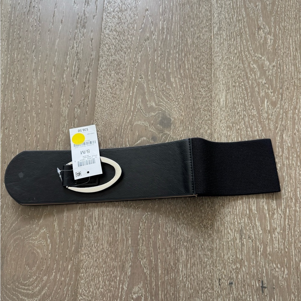 INC international Concepts Black Elastic Waist Belt with Oval Buckle